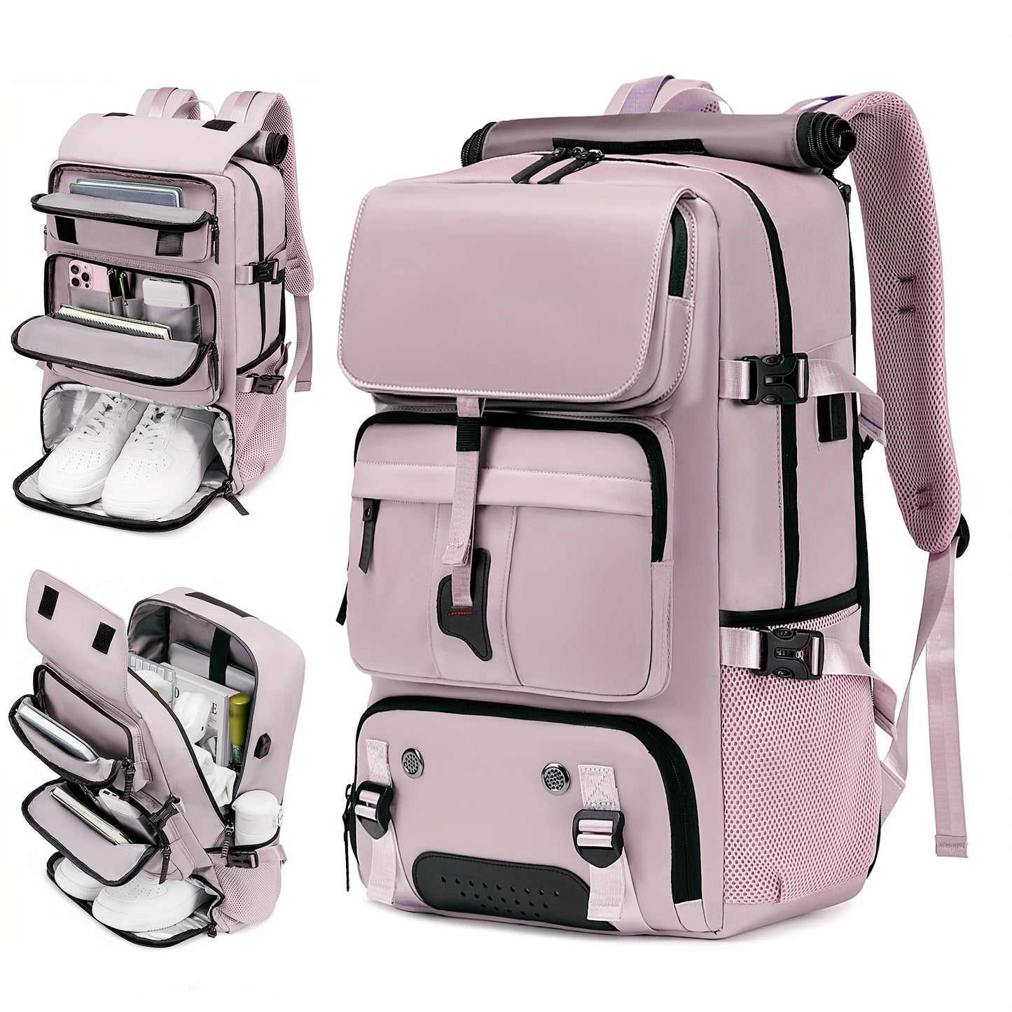 Large Capacity Laptop Backpack with Shoe Compartment & USB Charging Port – Waterproof Soft Shell Daypack for Men & Women, Multi-Functional Travel Rucksack for Business, College & Daily Commute, Multiple Colors Available