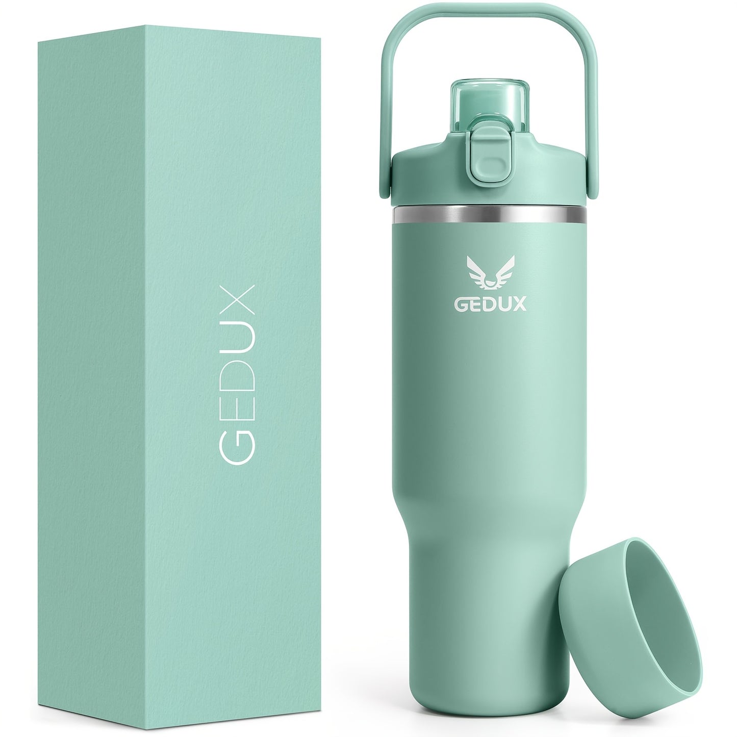 Vacuum Insulated Tumbler 32oz Stainless Steel with Handle Straw 2-in-1 Lid Chug Straw Lid Silicone Boot Matte Finish Keeps Drinks Cold Hot for Travel Gym Outdoor