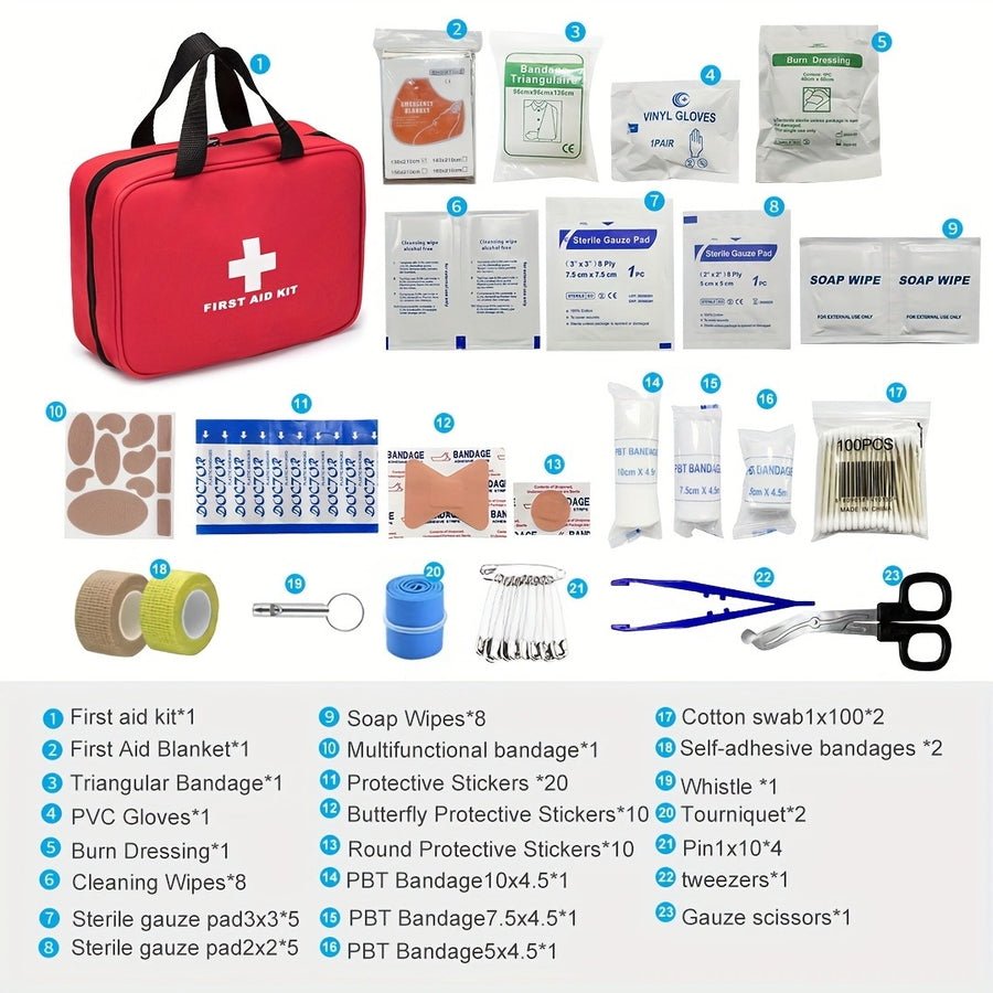 338 Piece First Aid Kit Waterproof Compact Trauma Kit Home Car Camping