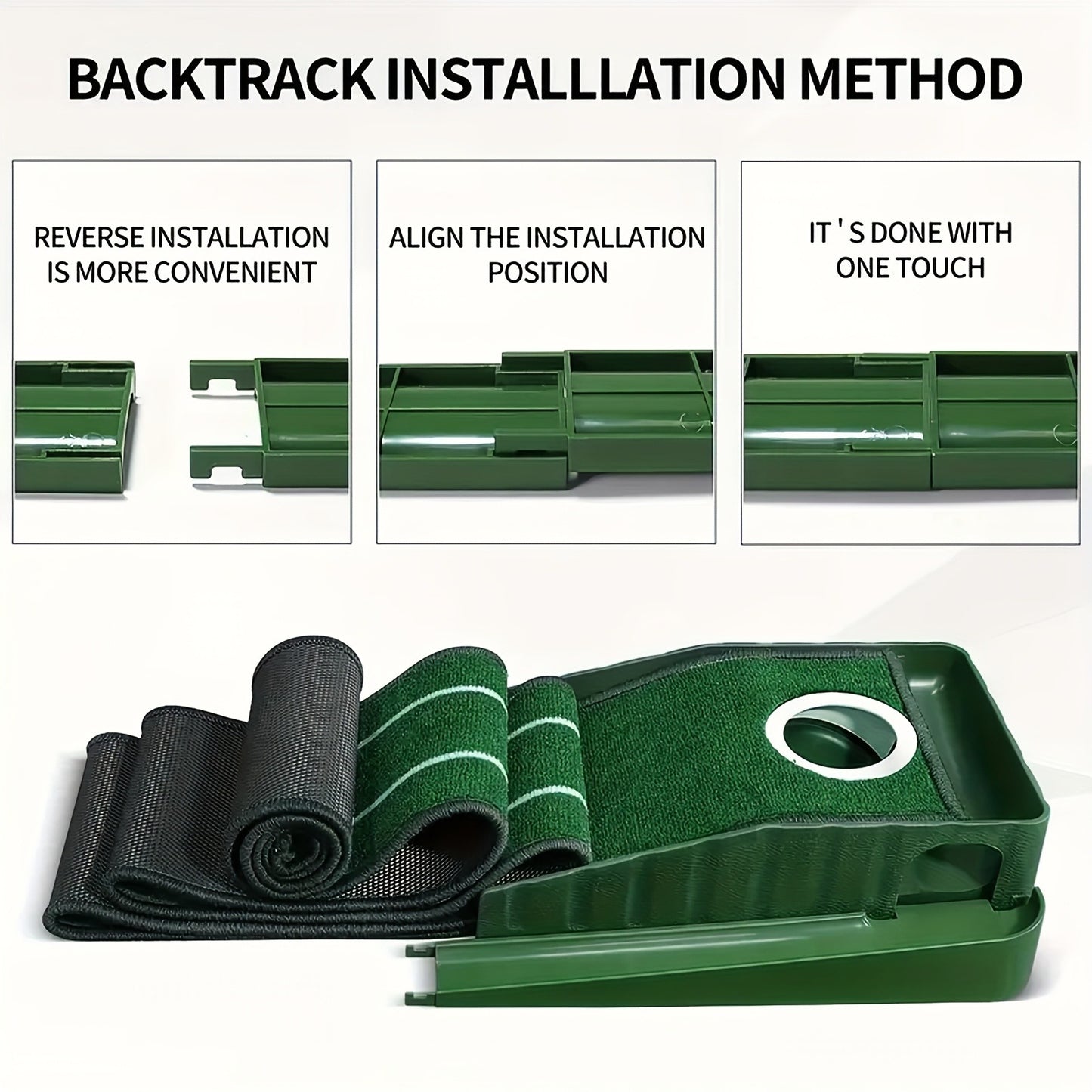 Golf Practice Putting Mat with Automatic Ball Retrieval & Post-Hole Collection System – Sturdy Indoor Outdoor Putting Green | Improve Putting Skills for Beginners & Golf Enthusiasts | Great Golf Gift