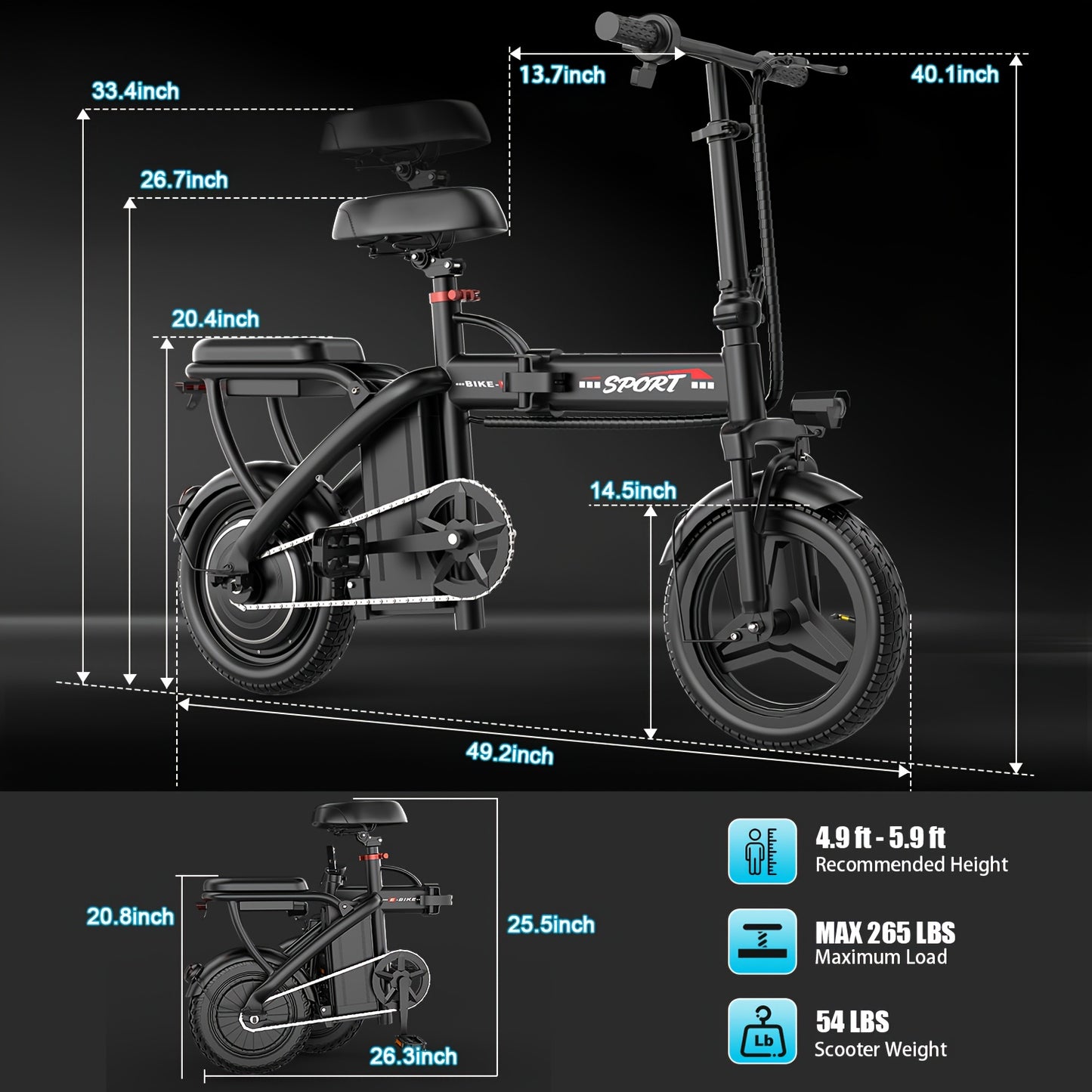 Electric Commuter Bike 48V 10Ah, 500W Brushless Motor 20MPH Folding E-Bike