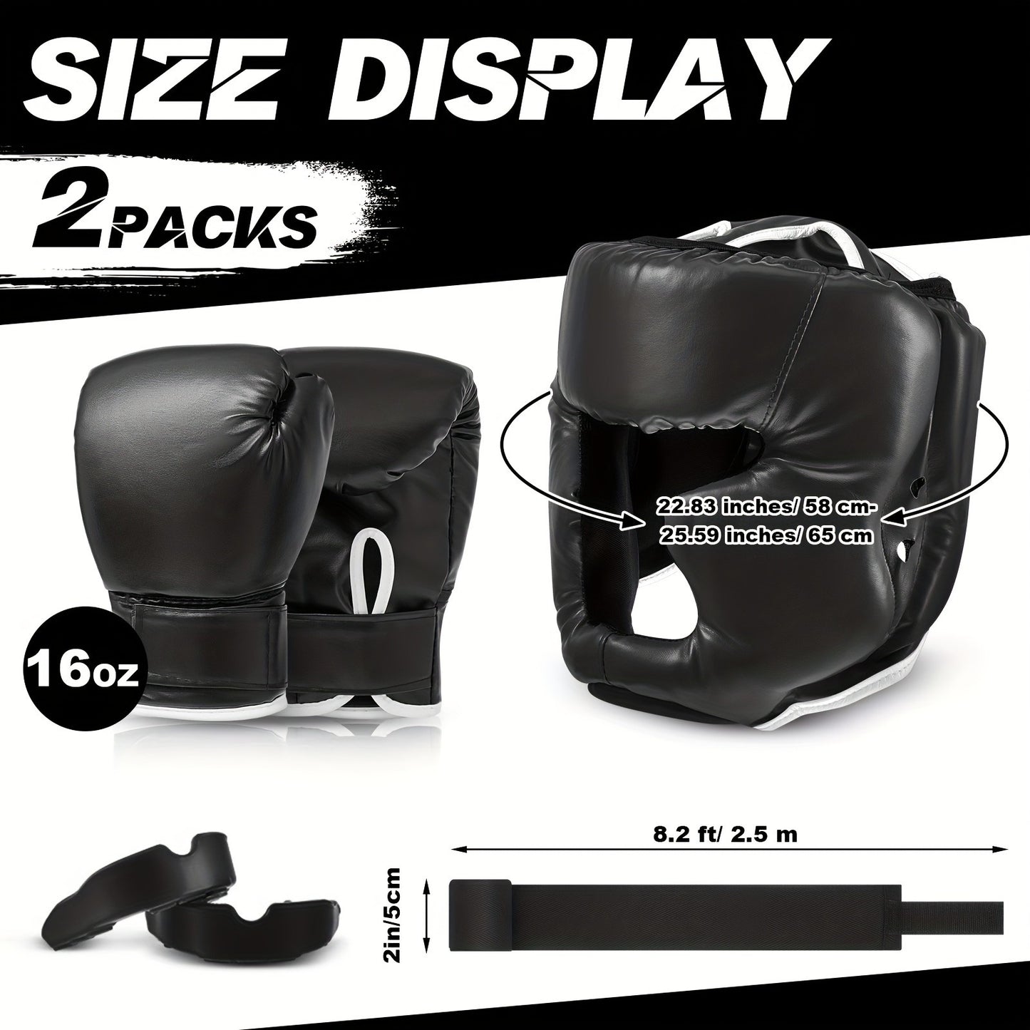 Boxing Kit Set 14pcs – 2 Pairs 16oz Boxing Gloves, Headgear, Hand Wraps & Mouthguards for Adults & Youth Beginners – Complete Boxing Training Equipment for Men Women Teens