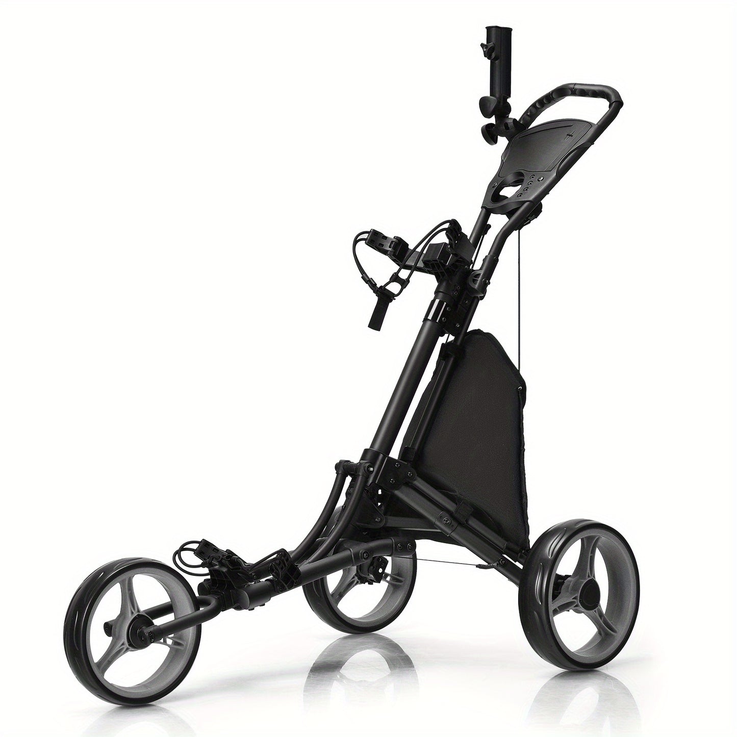 3-Wheel Folding Golf Push Cart Lightweight Aluminum Golf Trolley with Cup Holder Umbrella Holder Scoreboard Storage Bag Foot Brake Adjustable Handle for Golf Clubs