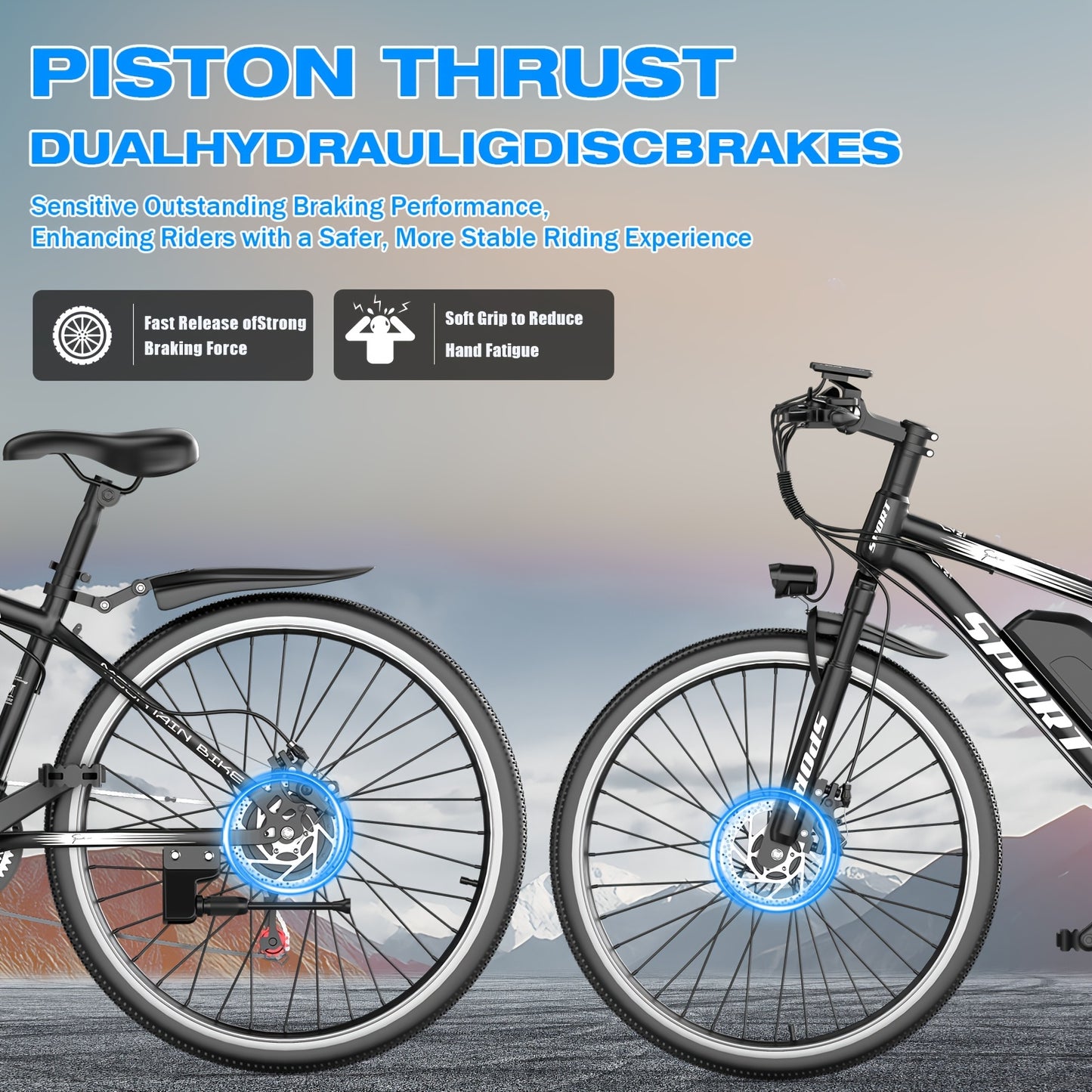 Electric Mountain Bike 750W 48V 25MPH, 7-Speed Off-Road E-Bike with Disc Brakes & Lights, Unisex