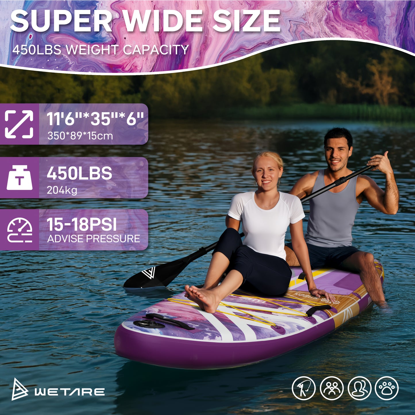 Extra Wide SUP Board 11'6"x35" – 450lbs Capacity Inflatable Stand Up Paddle Board, Non-Slip Stable Deck, Double Action Pump for Yoga Fishing Surf Kayak Adults