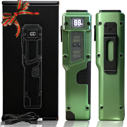 Tactical LED Flashlight EDC Flat Design - 3000 Lumen Rechargeable Torch, 8 Modes UV Light, Aluminum Body, Digital Display, 100M Range for Camping, Hiking & Emergency