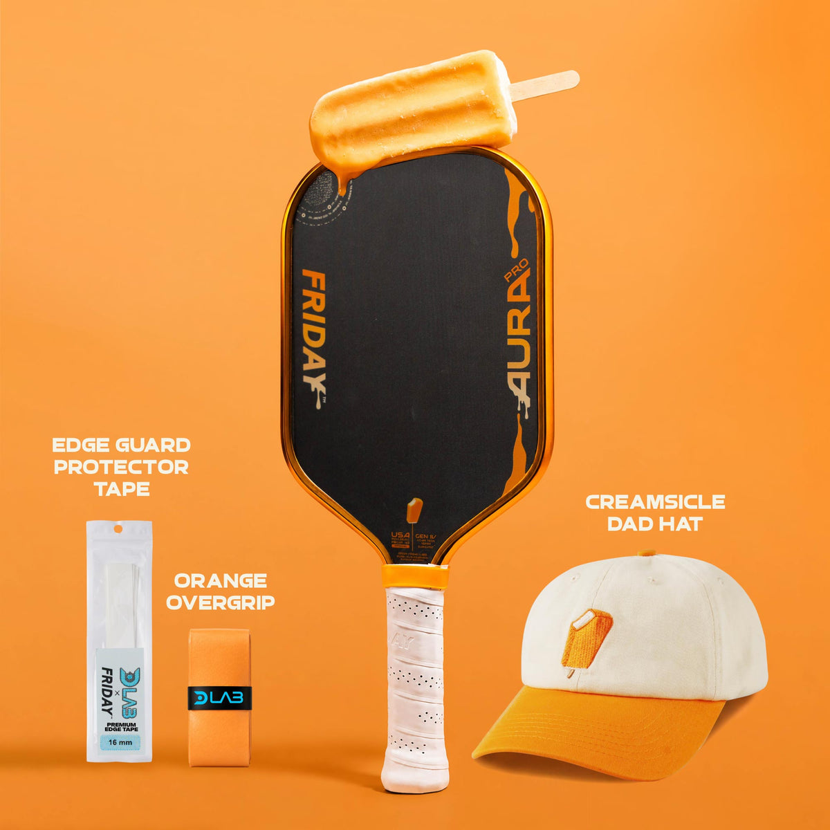 Pickleball Paddle Elongated / Metallic Orange Creamsicle Kit option