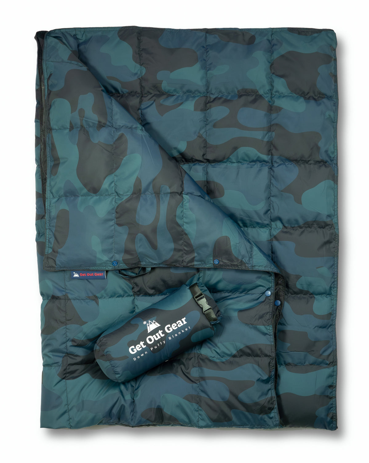 Convertible Camouflage Camping Blanket Blue Camo / Down Insulation option