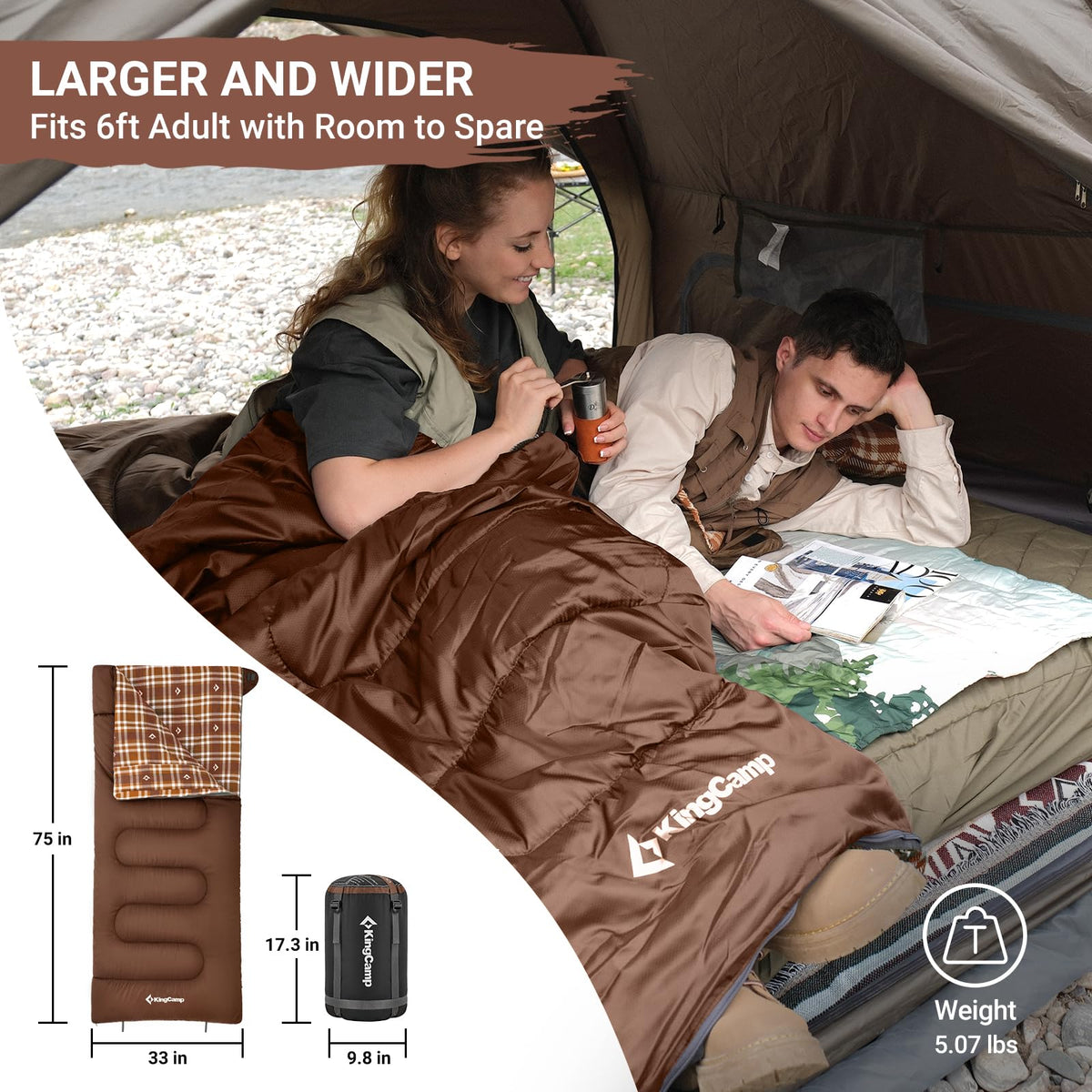 Wide Flannel Camping Sleeping Bag source view 2