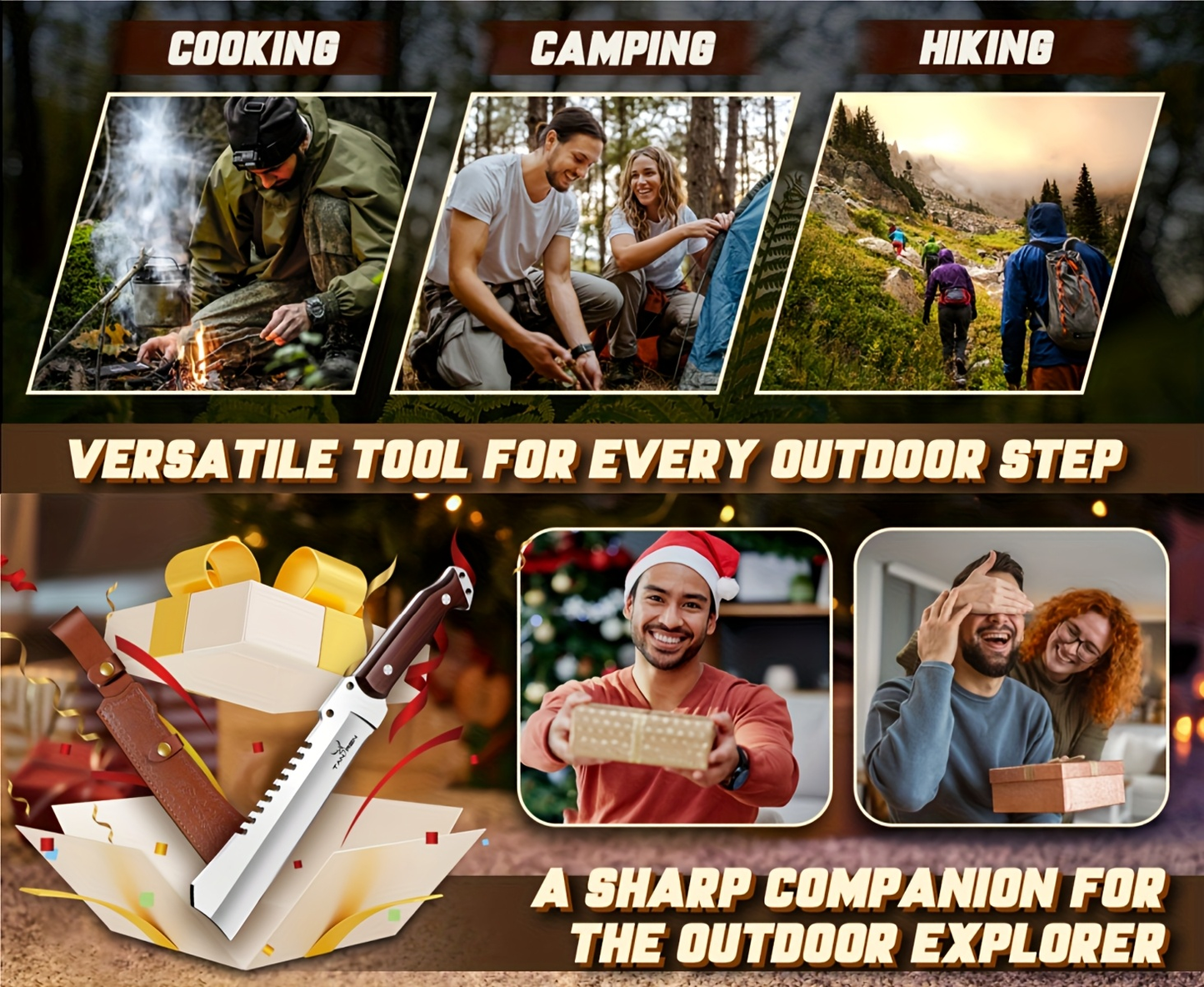 Survival Machete Fixed Blade Knife 7.2" – 4Cr13 High Carbon Steel, Full Tang, Ergonomic Wooden Handle, Leather Sheath for Camping, Bushcraft & Outdoor Survival