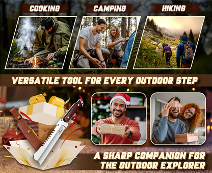 Survival Machete Fixed Blade Knife 7.2" – 4Cr13 High Carbon Steel, Full Tang, Ergonomic Wooden Handle, Leather Sheath for Camping, Bushcraft & Outdoor Survival