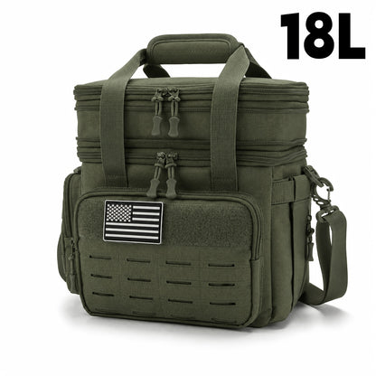 Tactical Insulated Cooler Lunch Box with MOLLE Webbing – Expandable & Leakproof, 3.7 Gal or 18L, for Hunting, Camping, Work & Outdoor Picnics – Black, Green or Khaki