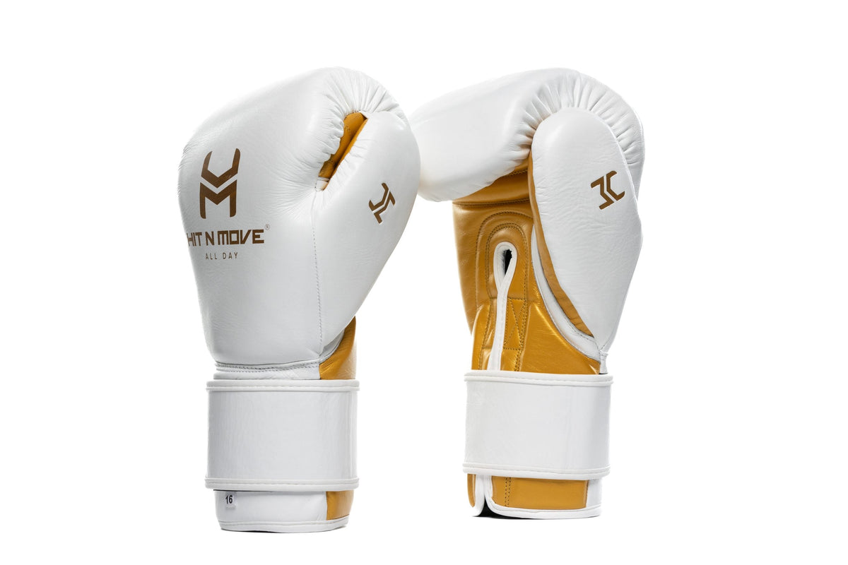 Boxing Bag Gloves 12oz / White/Gold / Velcro option