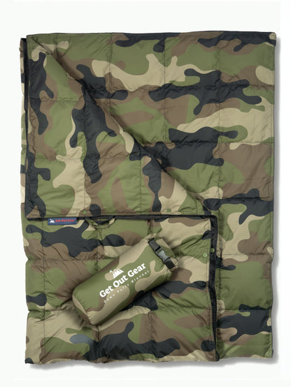 Convertible Camouflage Camping Blanket Woodland Camo / Down Insulation option
