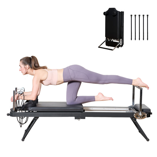 Pilates Reformer Machine for Home Gym – Foldable Pilates Equipment with Adjustable Resistance Springs, 11-Level Intensity, Smooth Sliding Rails, 330 lbs Capacity for Beginners & Advanced