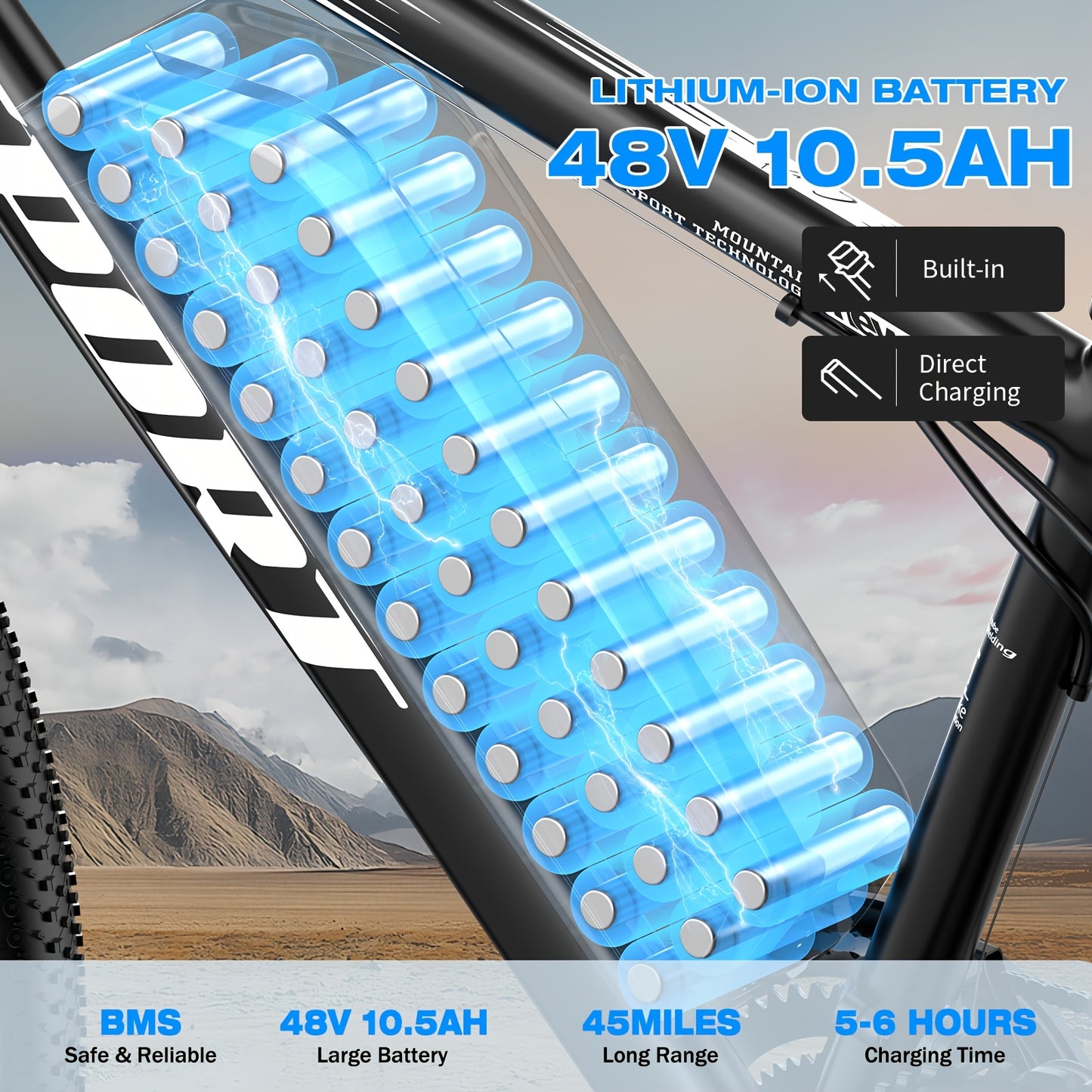 Electric Mountain Bike 750W 48V 25MPH, 7-Speed Off-Road E-Bike with Disc Brakes & Lights, Unisex