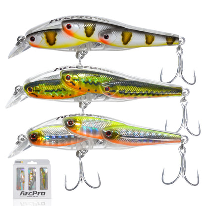 Minnow Jerkbait Lure Set B:Baby Bass+Silver Flash+Leopard Shad option