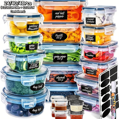 Sealed Food Storage Containers with Lids - Microwave Safe Outdoor Picnic Lunch Box Set for Salads, Fruits, Vegetables & Sandwiches, Durable Leak-Proof Meal Prep Containers, Available in 24/40/48pc Sets