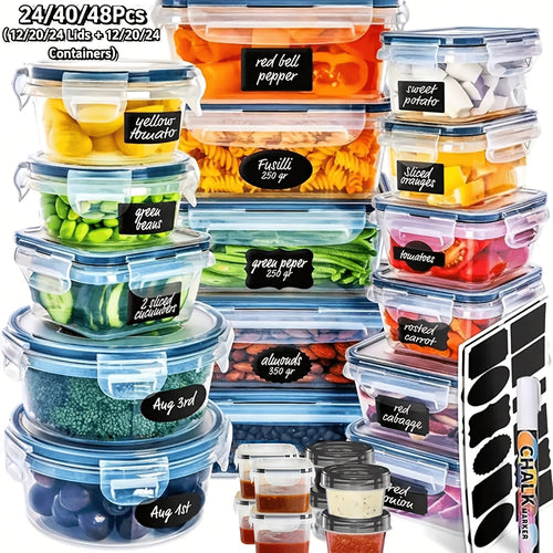 Sealed Food Storage Containers with Lids - Microwave Safe Outdoor Picnic Lunch Box Set for Salads, Fruits, Vegetables & Sandwiches, Durable Leak-Proof Meal Prep Containers, Available in 24/40/48pc Sets