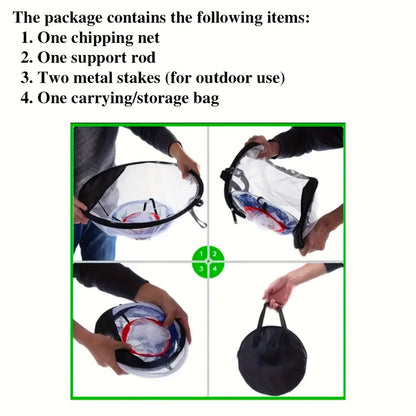 Portable Folding Golf Ball Pick Up Net – Golf Training Target Retrieval Net with Fixing Tool for Indoor & Outdoor Swing Practice, Durable Foldable Golf Chipping Net for Backyard & Driving Range