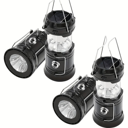 Retro Camping Lantern - USB Rechargeable LED Camp Light, 4600mAh Portable Survival Flashlight with Handle, Indoor Outdoor Emergency Lighting (4 PCS)
