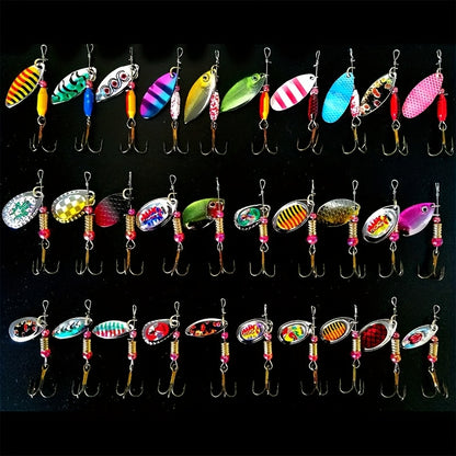Spinning Sequin Fishing Lures Set 15pcs – Metal Reflective Spinnerbait for Freshwater & Saltwater