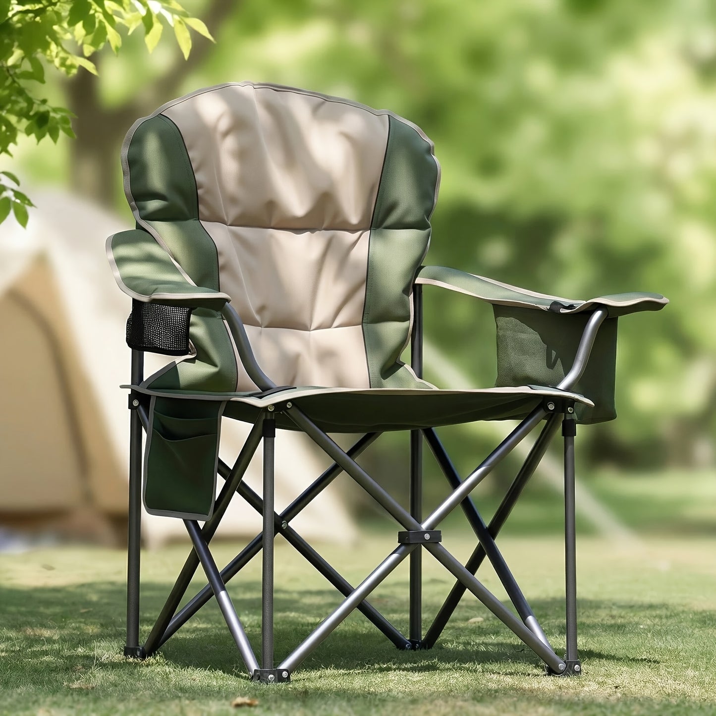 Heavy Duty Camping Folding Chair 500 LBS Capacity – Extra Large Outdoor Camp Chair with Organizer Bag, Cooler Bag, Cup Holder & Carry Bag for Lawn, Beach, Travel & Hiking – 1 Pack or 2 Pack