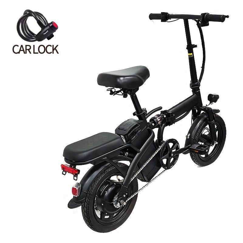 Folding Electric Bicycle 14 Inch E-Bike 48V Lithium Battery 19MPH 18-28 Mile Range 330LB Capacity Disc Brake Front Headlight for City Commuting