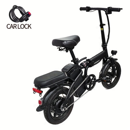 Folding Electric Bicycle 14 Inch E-Bike 48V Lithium Battery 19MPH 18-28 Mile Range 330LB Capacity Disc Brake Front Headlight for City Commuting