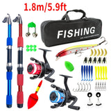 Two 70.87inch red and blue rods and reels complete set