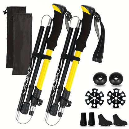 Aluminum Trekking Poles Set of 2 – Lightweight Quick-Lock Foldable Hiking Sticks with Ergonomic Non-Slip Grips, Rubber Tips & Carrying Case for Men & Women, Camping & Travel