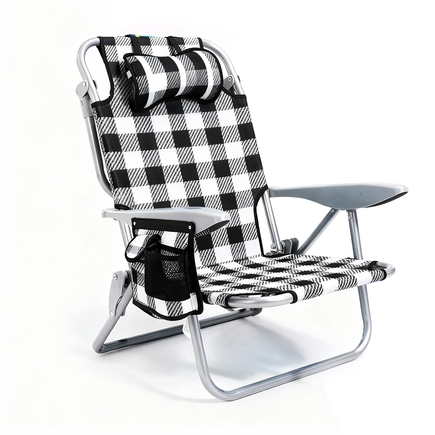 Folding Beach Chair Lay Flat Camping Chair for Adults 4 Position Adjustable Backpack Chair with Cup Holder Towel Bar Cooler Pouch Lightweight Portable Outdoor Lounge Chair