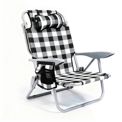 Folding Beach Chair Lay Flat Camping Chair for Adults 4 Position Adjustable Backpack Chair with Cup Holder Towel Bar Cooler Pouch Lightweight Portable Outdoor Lounge Chair