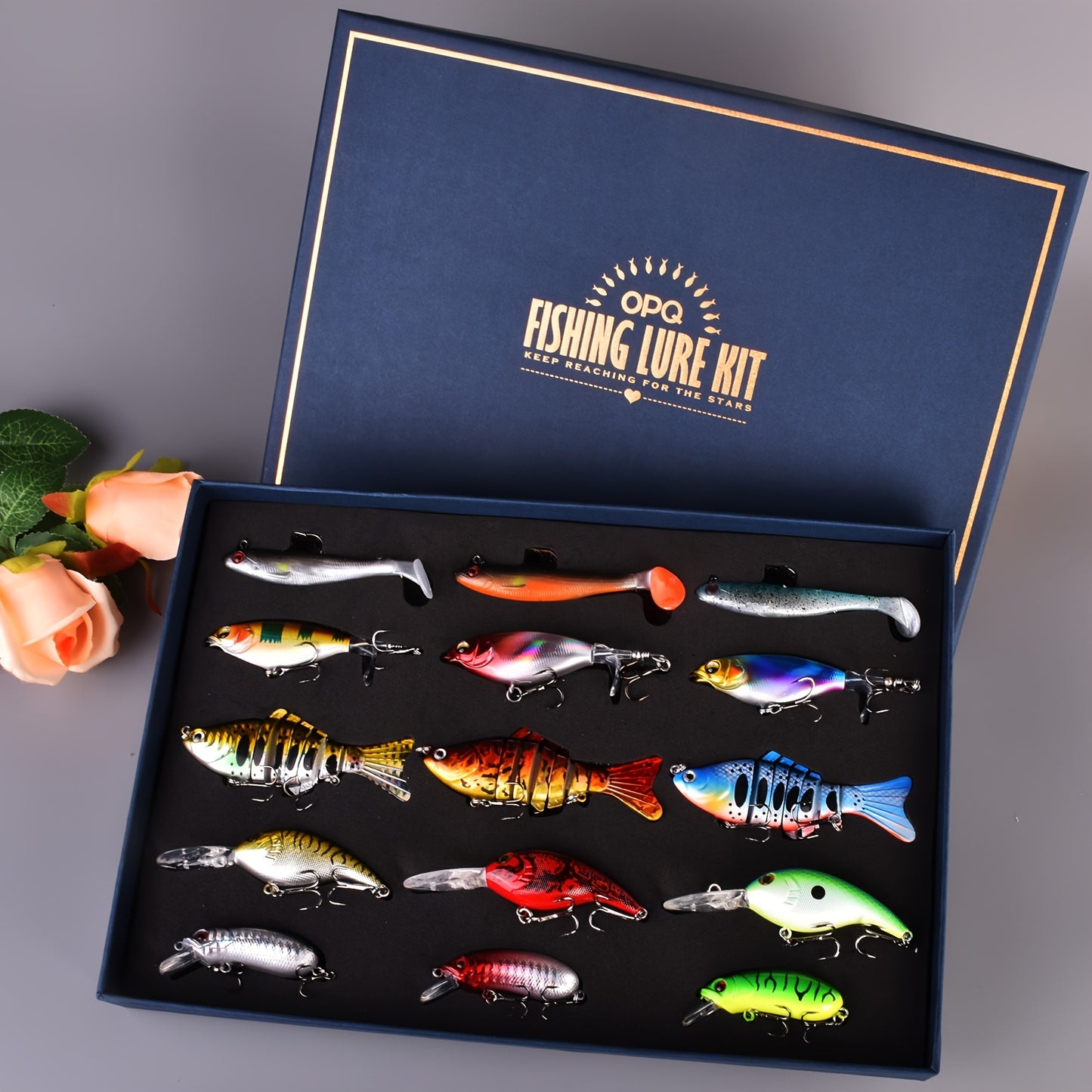 Swimbait Fishing Lures 15pcs Multi-Section Jointed Lure Kit for Bass Pike Trout, Saltwater Freshwater Realistic Swimming Action Fishing Bait Set G1 G2 G3 Styles, Fishing Gift Bundle