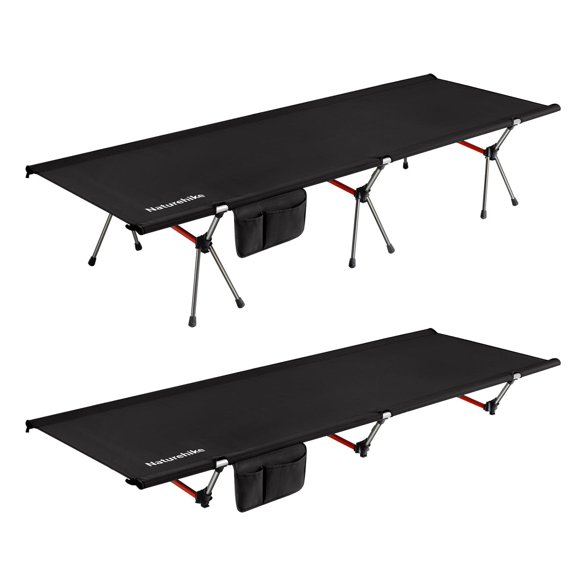 Camping Cot Wide Version – 70 cm (27.6 in) / Black With Side Storage Pocket option