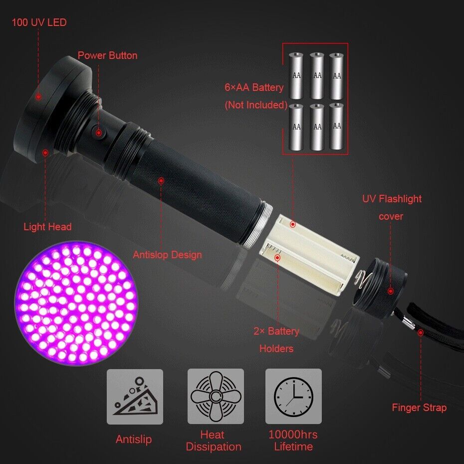 UV Blacklight Flashlight 395nm – 21, 51 & 100 LED Torch