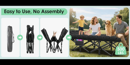 Folding Camping Cot Bed for Adults – Heavy Duty Double Layer Oxford Portable Camp Cot with Soft Pad & Carry Bag for Camping, Beach, Travel & Napping, 450/550/650 LBS Capacity Options
