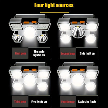 USB Rechargeable Headlamp 2 Pack 5 LED 4 Modes IP44 Waterproof Head Torch for Outdoor Fishing Camping Emergency