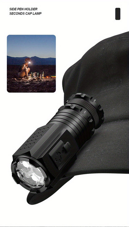 2000 Lumens Mini EDC Flashlight – Rechargeable 18650 Lithium Type-C, 4 Dimming Modes & Turbo, 300M Beam, Compact Pocket Torch for Camping, Hiking & Emergencies (Short/Long, Black/Classic)