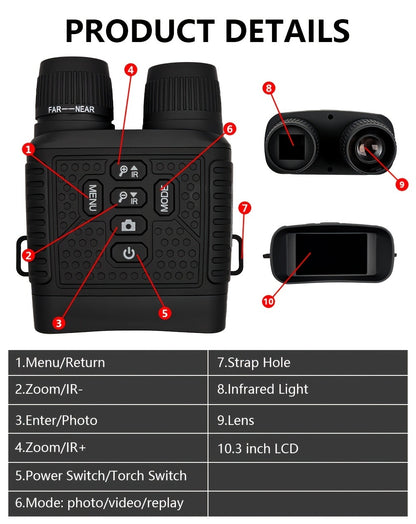 Digital Night Vision Monocular 6X – Infrared Night Vision Scope with 2000mAh Battery, 3" LCD Screen & Photo/Video Recording for Hunting Camping Wildlife