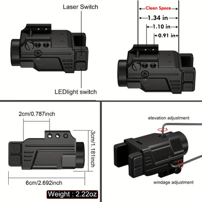 Laser Sight for Picatinny Rail Pistols – Green Red Blue Laser, CNC Aluminum, Low Profile, USB Rechargeable, 5-Hour Runtime, Fits Compact & Full-Size Handguns