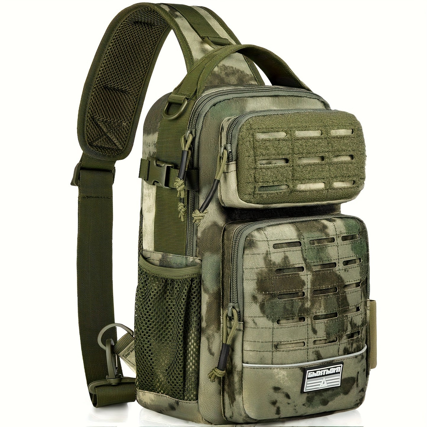 Camouflage Fishing Shoulder Bag with Zipper – Tactical Outdoor Gear Bag for Fishing Tackle, Hunting & Camping, Multi-Pocket Crossbody Bag, Available in Green Camo, Black Camo, Black & Khaki, Gift Box Option