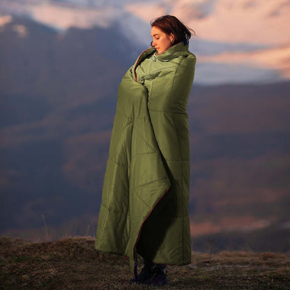 Puffy Camping Blanket Foldable Lightweight Water Resistant with 3D Eye Mask - DWR Coated Outdoor Blanket for Camping, Hiking, Travel, Beach, Stadium & Car, Warm Packable Throw in 4 Colors, 55" x 78"