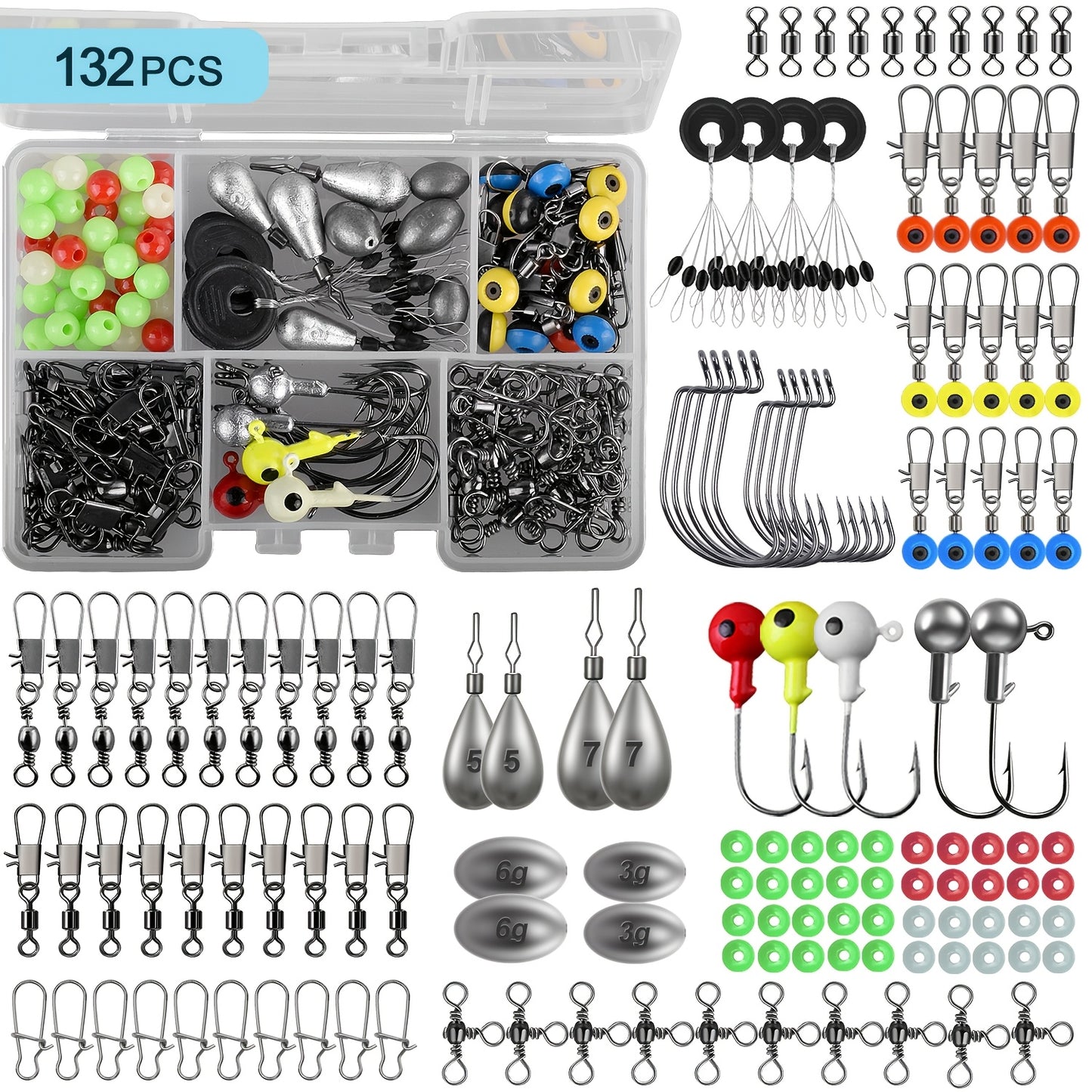 Fishing Tackle Kit 132-405 Piece Fishing Accessories Set with Hooks Weights Sinkers Spinner Blades Tackle Box for Bass Trout Bluegill Crappie Freshwater
