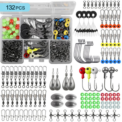 Fishing Tackle Kit 132-405 Piece Fishing Accessories Set with Hooks Weights Sinkers Spinner Blades Tackle Box for Bass Trout Bluegill Crappie Freshwater