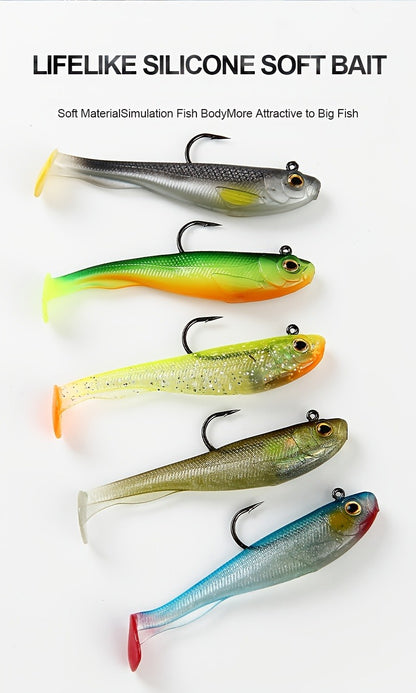 Paddle Tail Soft Bait 6pcs Pre-Rigged Jig Head Lure for Sea Bass Trout Fishing – Saltwater & Freshwater Swimbait Sinking Soft Plastic Fishing Lure Set
