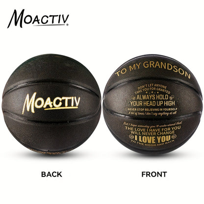Engraved Basketball Gift for Grandson & Son - Size 7 PU Indoor Outdoor with Pump, Inspirational Message, Birthday Christmas Gift, Multi-Color