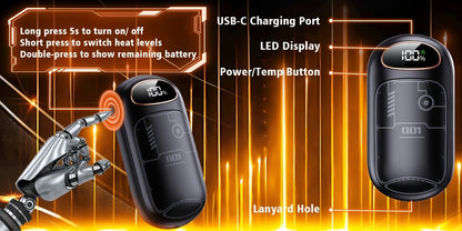 Rechargeable Hand Warmers 2-Pack – 2-in-1 Electric Hand Warmer & Power Bank with LED Display, Heats Up to 131°F, USB-C Fast Charge, Long-Lasting Heat for Golf, Hunting, Camping, Raynaud's, Men Women Kids