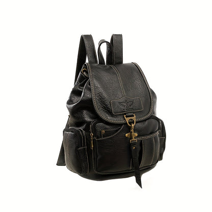 Vintage PU Leather Backpack Shoulder Satchel Multi-Carry Water Resistant Geometric Pattern Zipper Adjustable Strap for Men Women School Travel