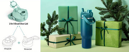 Stainless Steel Tumbler with Handle and Straw Vacuum Insulated Water Bottle 2-in-1 Lid Chug Lid Straw Lid Silicone Boot Matte Finish Gift for Women Men Christmas